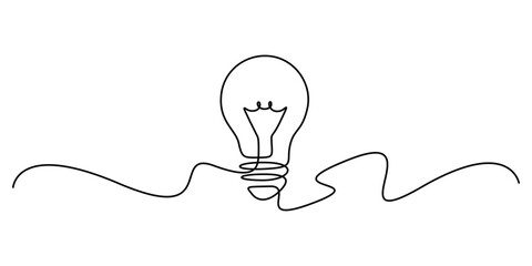 Light bulb continuous one line drawing. Single line art style light bulb. Doodle vector illustration 