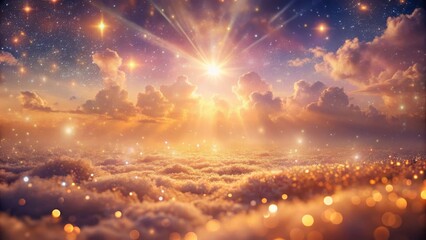 Celestial Sunset A Dreamlike Panorama of Golden Clouds and Sparkling Stars Above