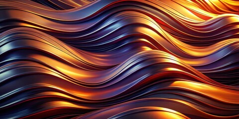Abstract Golden and Indigo Wave Pattern Fluid Metal Swirls and Curving Lines Design
