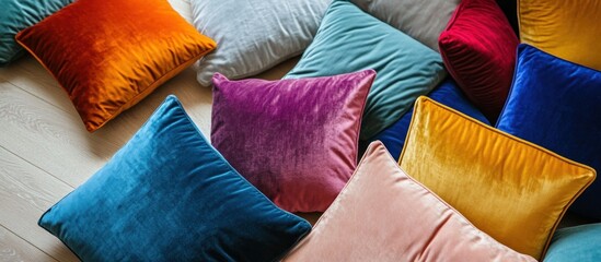 Colorful Velvet Cushions Pile, Luxury Home Decor and Interior Design