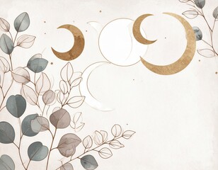 Minimal Botanical and Celestial Line Art with Moons. Generated image