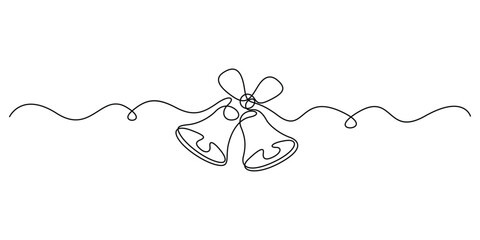 Continuous one line drawing of representing a bell ringing, Christmas bell continuous single line drawing vector illustration. Hand drawn vector illustration Christmas decoration outline vector illust