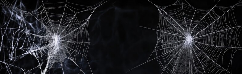 Intricate Spiderwebs Suspended Against the Dark Sky, Creating Eerie Halloween Ambiance