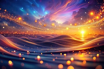 Enchanted Sunset Over a Glittering, Dreamlike Seascape with Celestial Dust and Radiant Glow