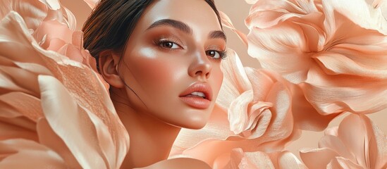 Elegant Beauty Portrait of a Woman Surrounded by Dreamy Floral Hues