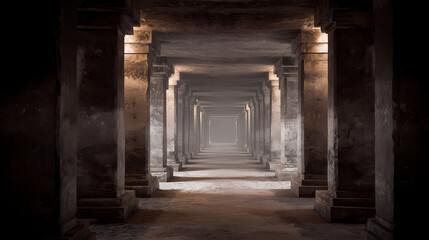 Obraz premium Temple corridor with impossible vanishing depth