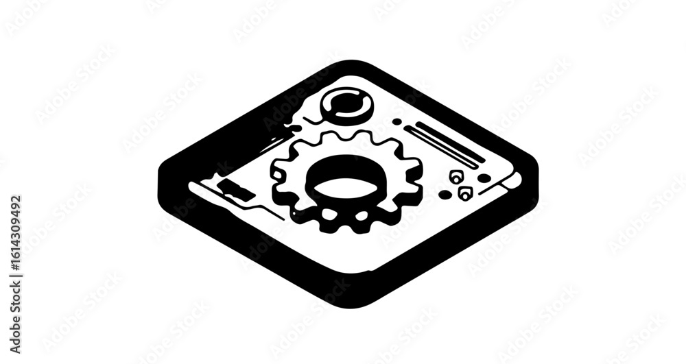 Aufkleber interface icon gear mechanism inside diamond shape circuit board vector illustration for engineering