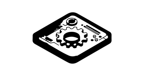 Fototapeta premium Interface icon gear mechanism inside diamond shape circuit board vector illustration for engineering and technology design concepts vector