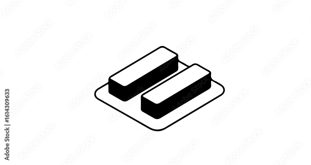 Poster interface icon isometric view of dual rectangular blocks on a square platform for graphic design and
