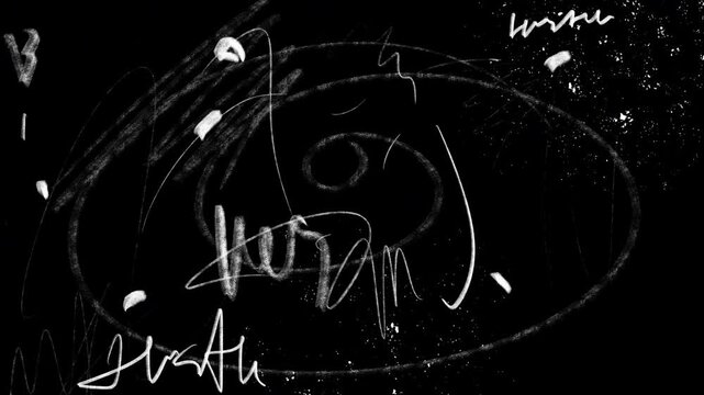 Grungy hand-drawn effect on a black background with a retro analog film overlay. 4K clip with sketch lines, noise, and flickering for use in music videos, intros, or motion design.