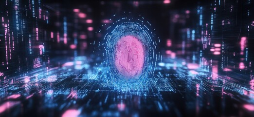 Futuristic fingerprint scanning technology with digital data flow analysis