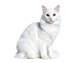 White cat sitting against white background