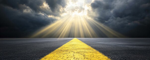 Dramatic Road to Hope, Sun Rays Piercing Through Stormy Clouds