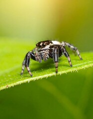 Fototapeta premium Close-up of a jumping spider on a leaf (1)