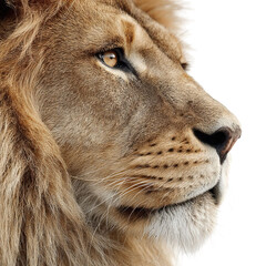 Png of A majestic lion gazes stoically into the distance, showcasing its powerful presence and intricate mane details.