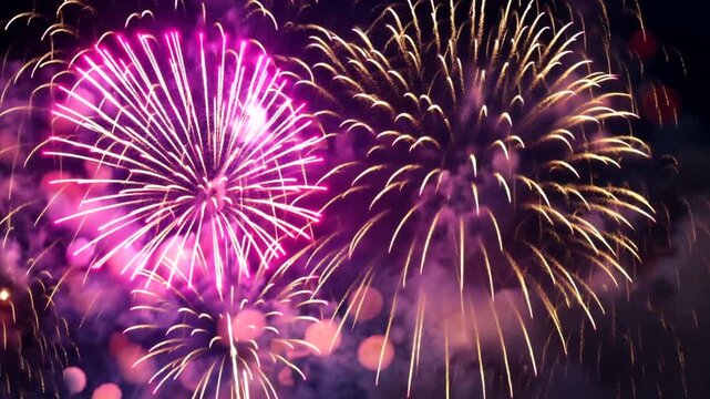 Colourful holiday fireworks on blue background illustration. Independence Day celebration concept