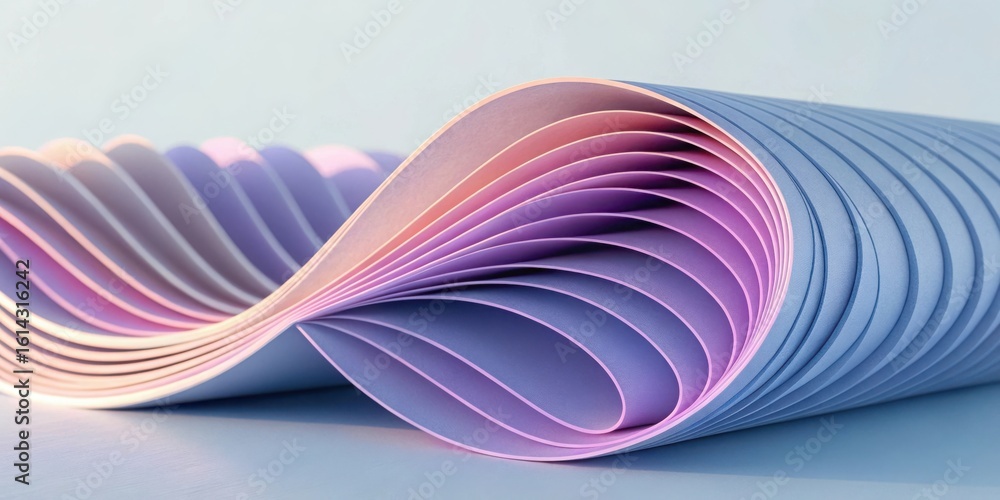 Poster abstract flowing ribbons of pastel colors creating a dynamic wavy form