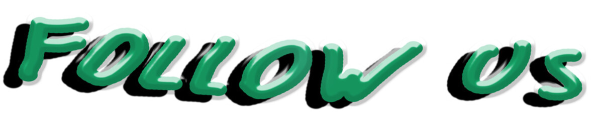 Box with the word Follow Us in green and black shadow. Illustration. Text. Web and app design. Words.