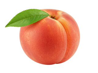 A single ripe apricot with a fresh green leaf showing its fuzzy skin and vibrant color isolated on transparent background