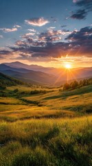 Golden sunset over mountain valley
