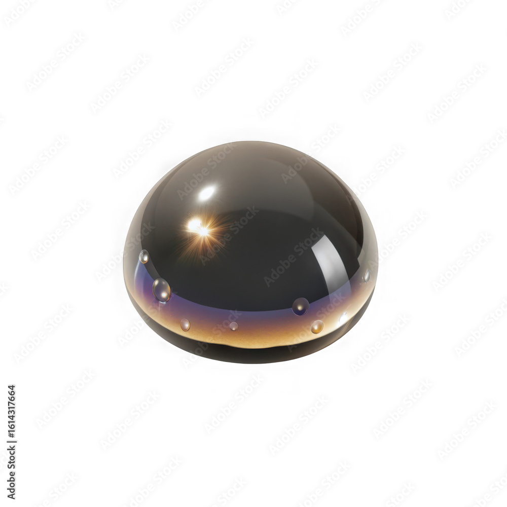 Poster a single iridescent soap bubble with reflections isolated on transparent background