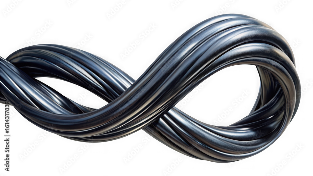 Poster abstract metallic infinity symbol shape formed by twisted strands isolated on transparent background