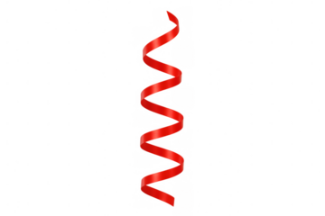 Red ribbon swirling and falling against a transparent background, creating a festive atmosphere