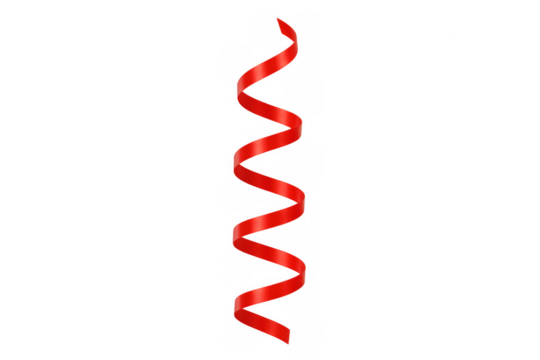 Red ribbon swirling and falling against a transparent background, creating a festive atmosphere