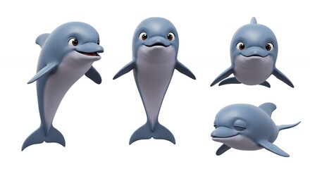 Naklejka premium Cartoon dolphin illustrations set
