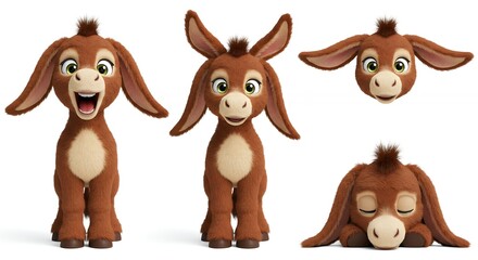 Fototapeta premium Cartoon donkey poses isolated illustration