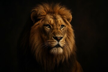 Fototapeta premium Hyper-Realistic Digital Portrait of a Majestic Lion with Cinematic Lighting and Dramatic Expression