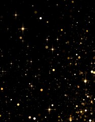 Golden glitter particles on black background