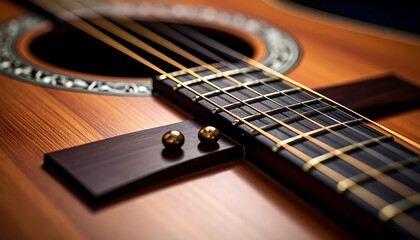 Fototapeta premium Close-up acoustic guitar fretboard