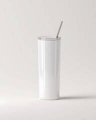 Sleek white tumbler with silver straw, perfect for branding and product mockups.