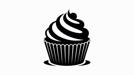 Minimalist black and white cupcake illustration with single frosting swirl