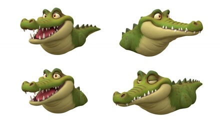 Fototapeta premium Four cartoon crocodiles in different poses