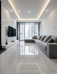 Modern, bright living room with large windows (1)