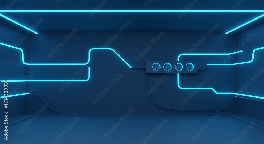 Poster empty room with blue extension line builds the vector background of technological space sense