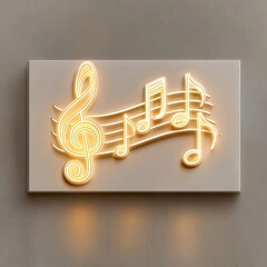 Warm glow of neon music notes on cream canvas