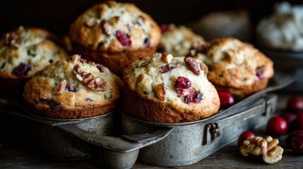Cranberry Pecan Muffins in Rustic Metal Tin