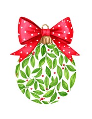 Christmas ornament with red bow and holly