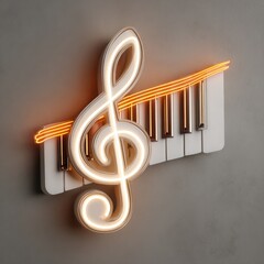 Neon treble clef over piano keys
