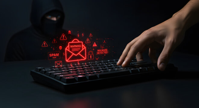 Cybersecurity Threat with Hacker and Phishing Email Icons