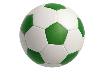 Soccer ball spinning, green and white segments against transparent backdrop, ideal for sports graphic design needs