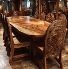 Large, carved wooden dining set