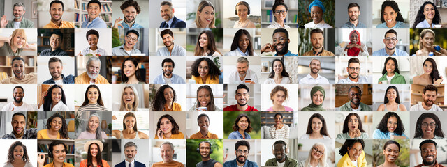 A vibrant collage featuring happy faces of diverse individuals from various backgrounds. Each...