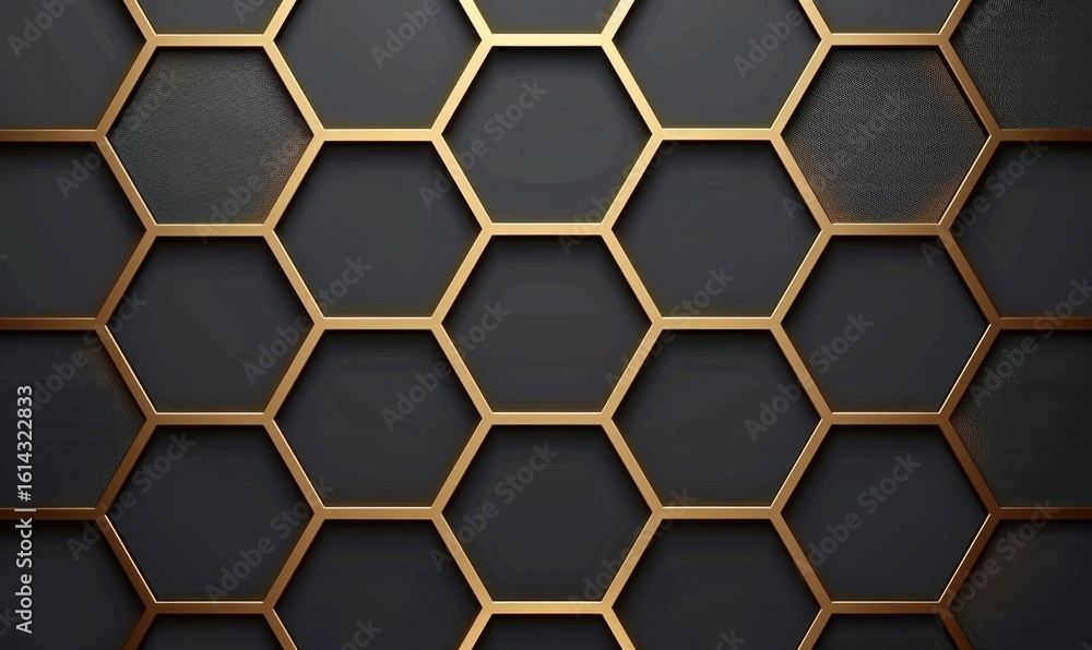 Poster golden honeycomb pattern geometric hexagon design with gray background