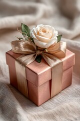 Rose gold colored ring case package design decorated with fresh roses