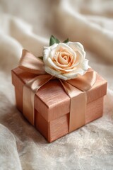 Rose gold colored ring case package design decorated with fresh roses