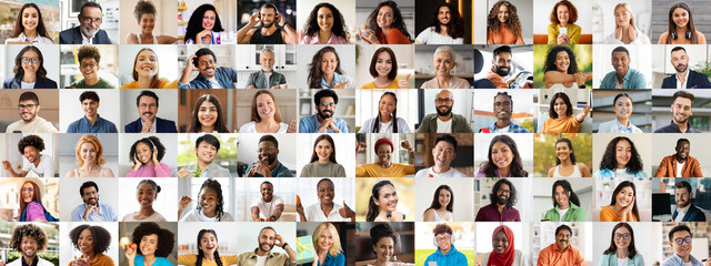 This vibrant collection features diverse and multiracial individuals smiling and expressing joy in...